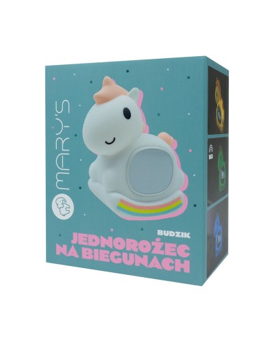 MARY'S lampka nocna z budzikiem Jednorożec na biegunach