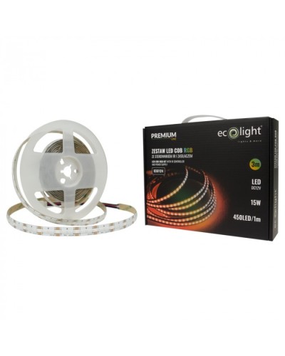 Taśma LED COB RGB 450 15W/m IP20 3m ZESTAW