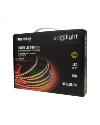 Taśma LED COB RGB 450 15W/m IP20 3m ZESTAW
